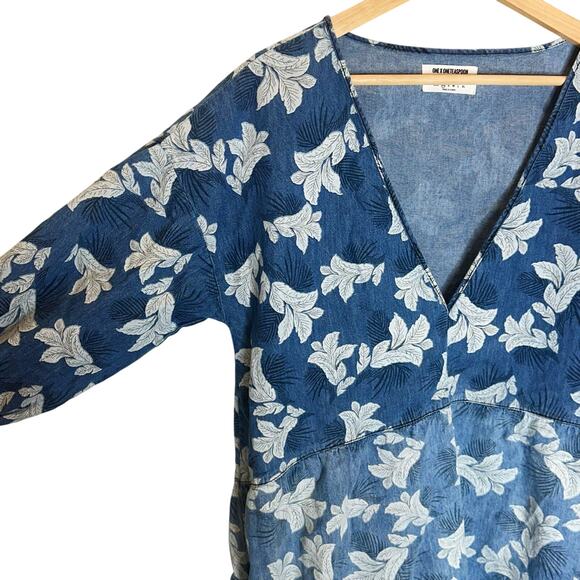 One X One Teaspoon Epiphany Denim Floral Dress Blue XS Oversized - Picture 12 of 16